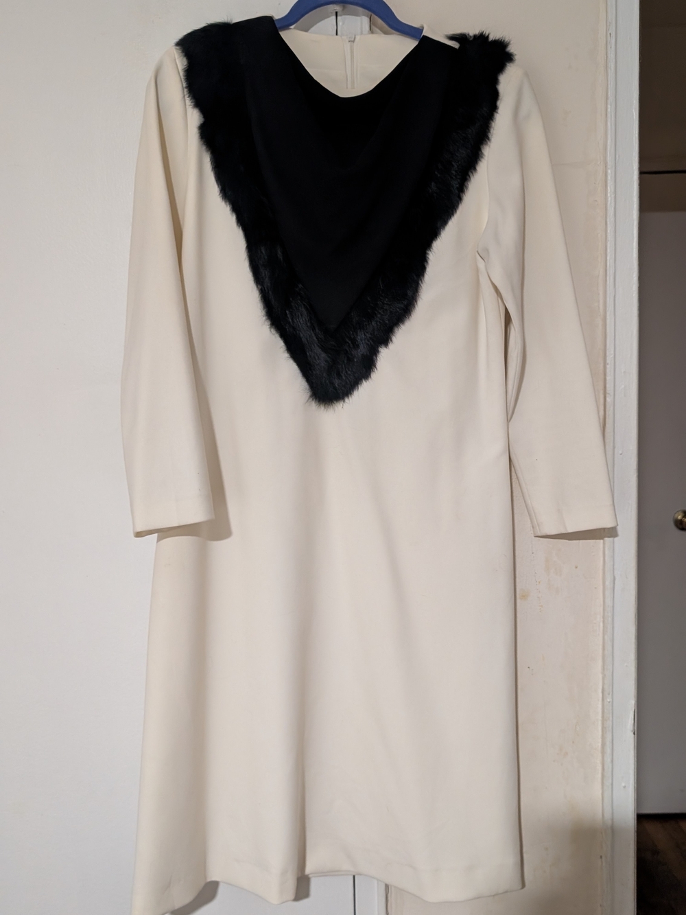 nOir Jewelry Cream Long-Sleeve Dress with Black Faux Fur V